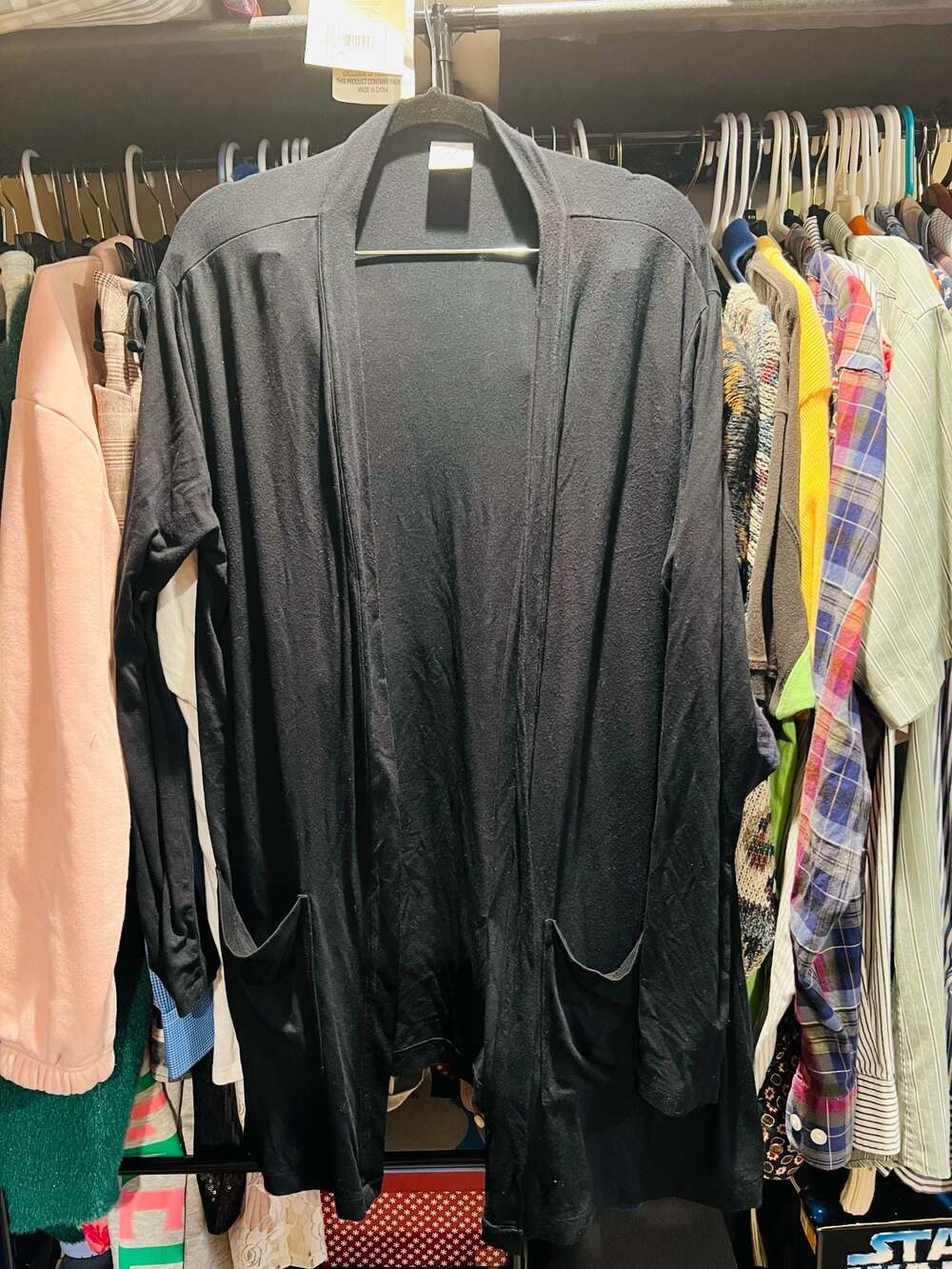 Cielo Women's Black Open Front Lightweight Duster Cardigan with Pockets